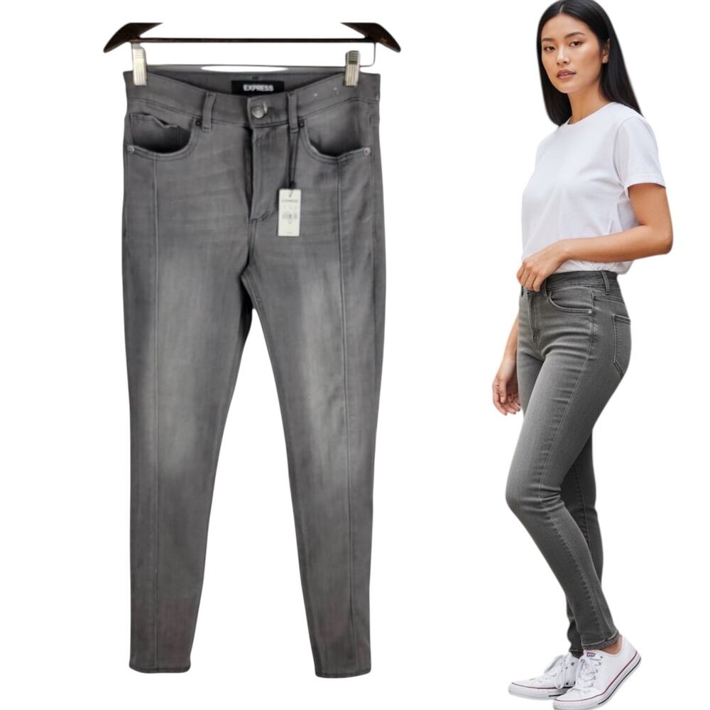 NEW Express Ankle Legging Stretch High Rise Jeans Gray Size 4R